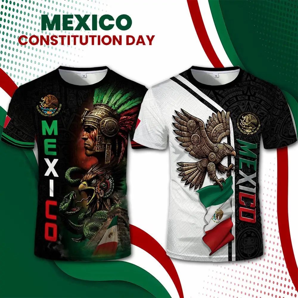 

Мужская футболка в стиле уличной моды ко Дню Конституции Мексики, ретро-футболка с изображением орла, спортивная повседневная дышащая футболка с коротким рукавом