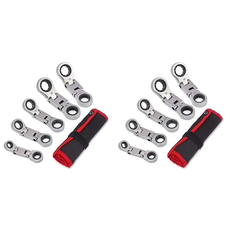 

Набор гибких трещоточных ключей ABKS-Stubby, набор трещоточных ключей с двойным кольцевым концом, метрические, 8-19 мм, 10 штук