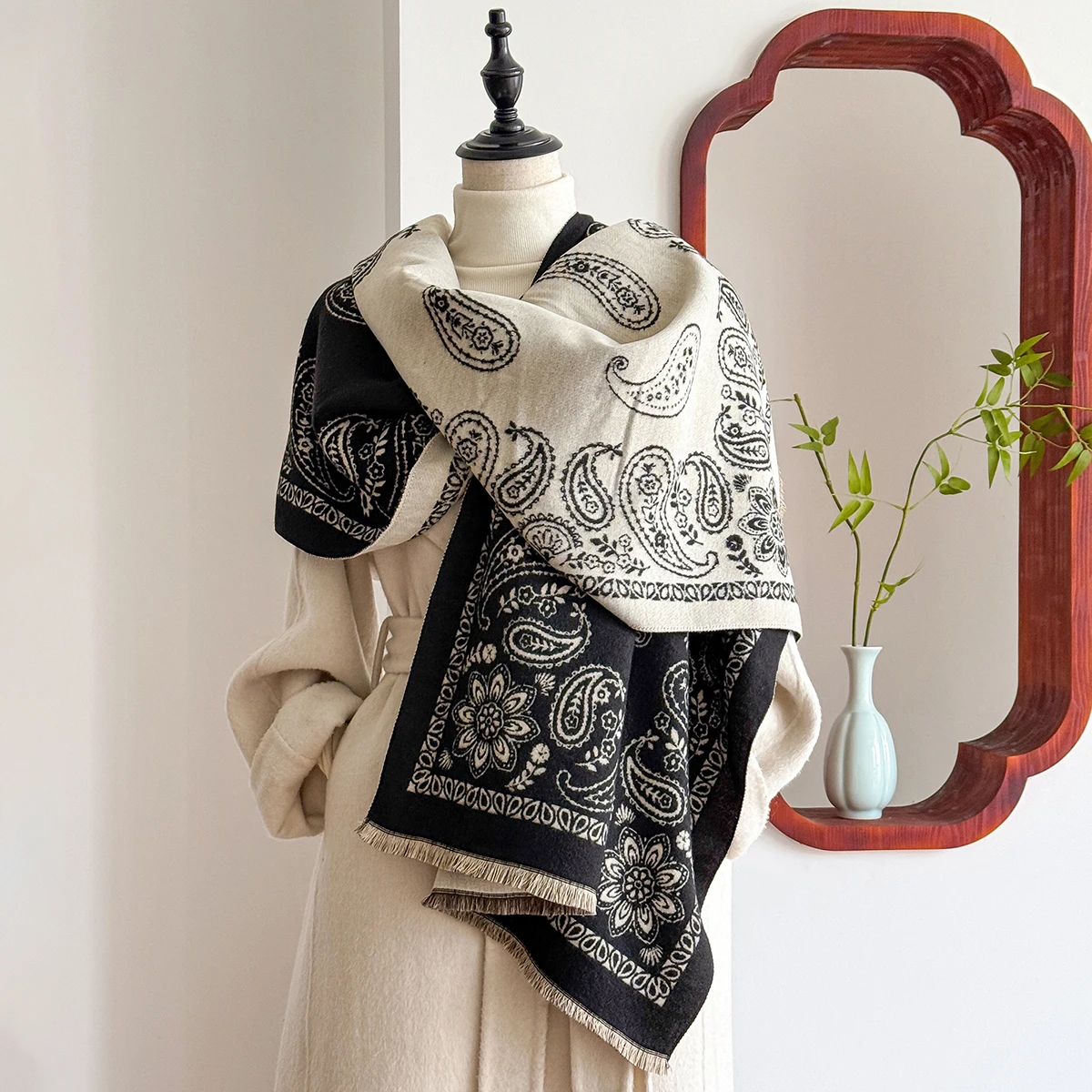 

Роскошный зимний кашемировый шарф, женский дизайн, теплое одеяло из пашмины, шарфы-пончо, женская шаль с принтом пейсли, толстый платок Bufanda