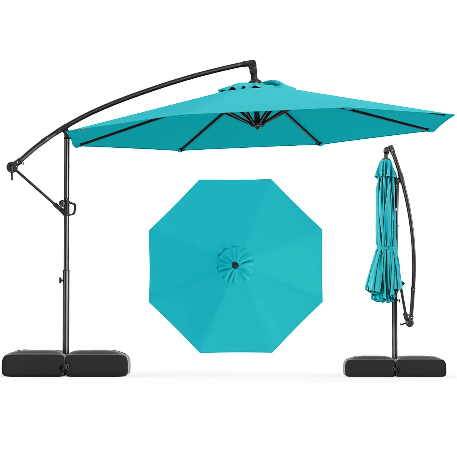 

10 FT Offset Hanging Umbrella with Base Patio Cantilever Umbrella 360° Rotation