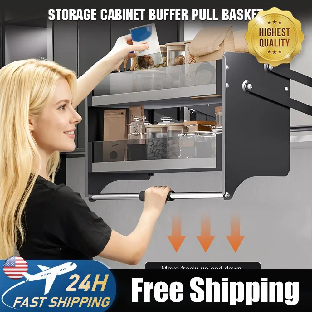 

2-Tier Pull Down Cabinet Organizer Aluminum Alloy 22.2 Inch Seasoning Storage Pull Basket Large Storage Space 15kg