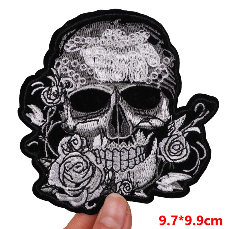 Horror Skull Iron On Patches For Clothing Embroidered Patches On Clothes Jacket Punk Patch Embroidery Patch DIY Sewing Stickers
