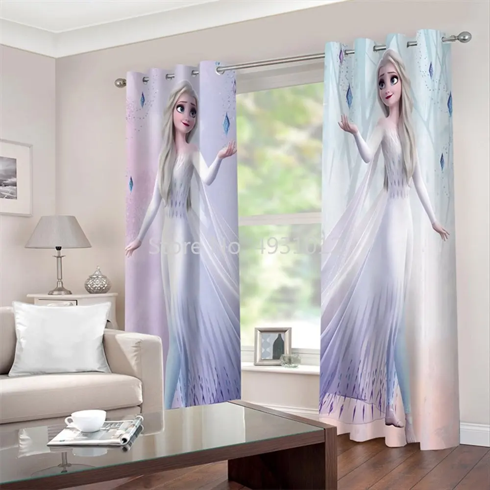 Disney Princess Frozen Elsa Print Blackout Curtain Living Room Bedroom Children's Room Bay Window Fabric Drapes Decoration