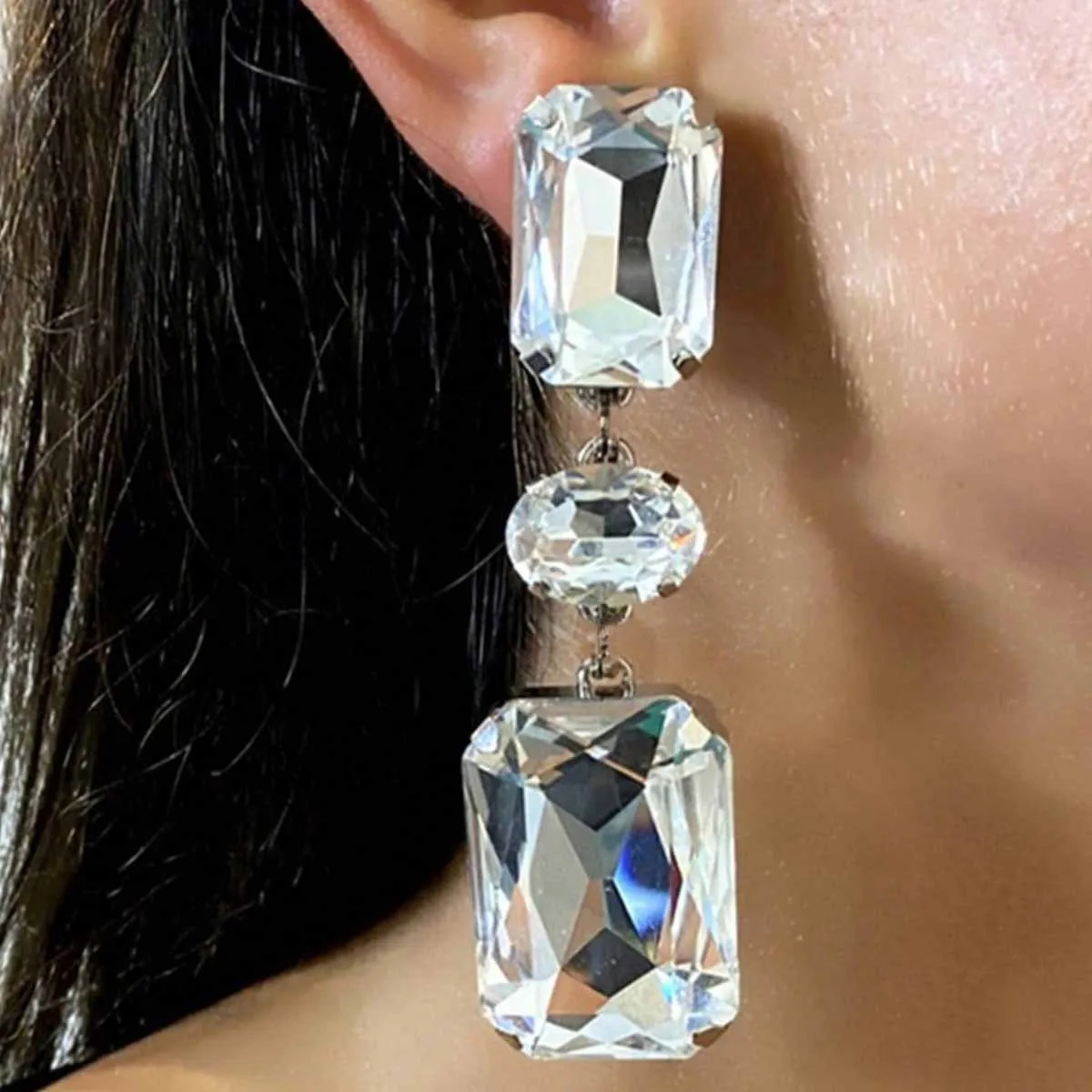 Pendientes cruzados con diamantes de imitación cuadrados, gran oferta, elegantes, minimalistas, súper brillantes