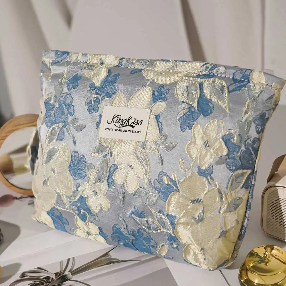 حقيبة يد نسائية كبيرة السعة بنقوش زهرية، حقيبة مكياج محمولة، حقيبة صندوقية منقوشة، خدمة تصميم مخصصة عبر الحدود، أحذية قابلة ل... #5