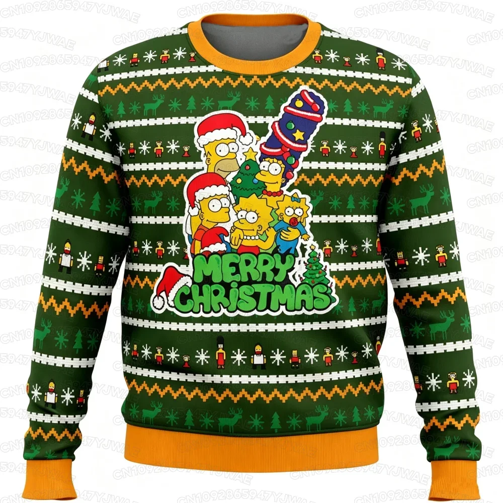2026 Autumn Winter The Simpsons Sweatshirt Cartoon Print Christmas Pullover Couple Matching Outfits Adult/Kids Festival Costumes