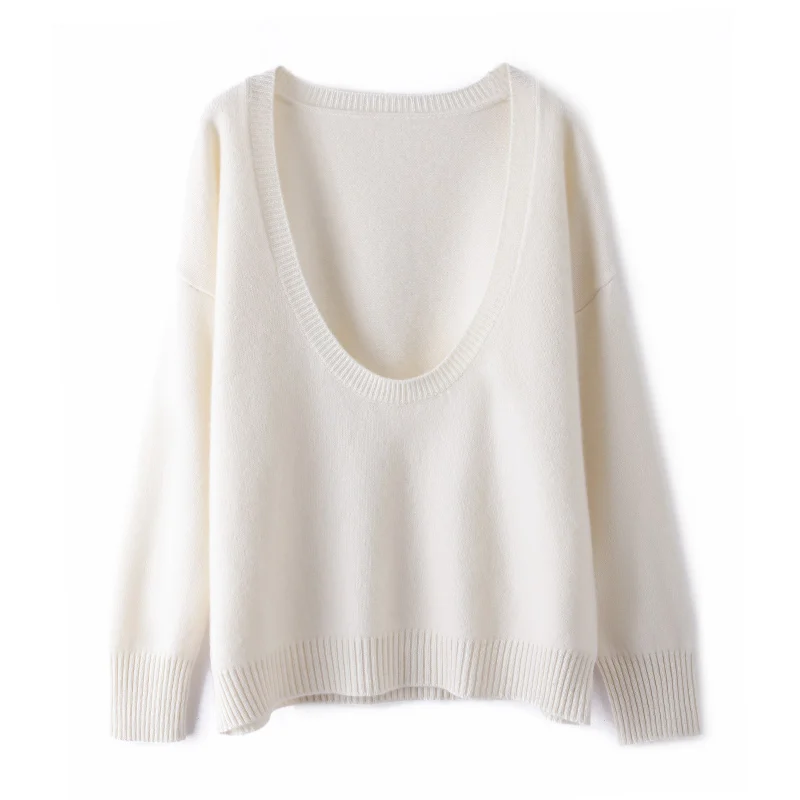 

Осенне-зимний женский шерстяной пуловер, свитер с длинными рукавами и U-образным вырезом, свитер из двух частей, базовый стиль, мягкий и свободный высококачественный топ
