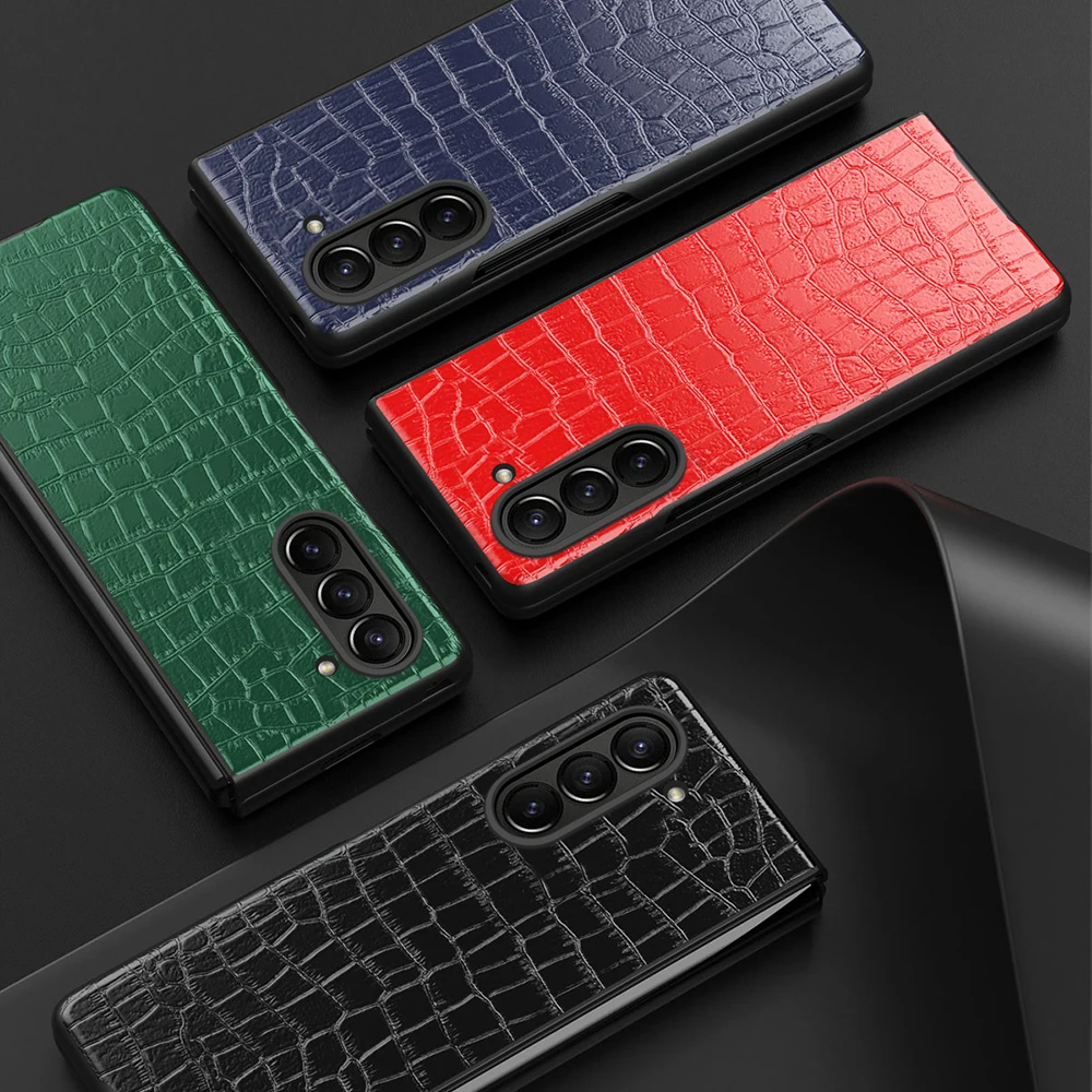 Luxury Crocodile Pattern Leather Case For Samsung Galaxy Z Fold6 5G Fold 6 Hard PC Frame Shockproof Coque Sumsung ZFold6 ZFold 6