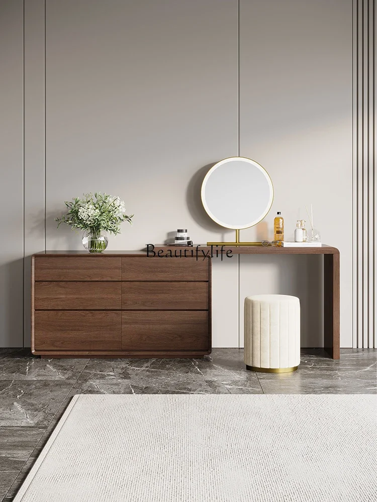 

FG44Dresser Chest of Drawers Integrated Bedroom Italian Minimalist Nordic Walnut Color Retractable