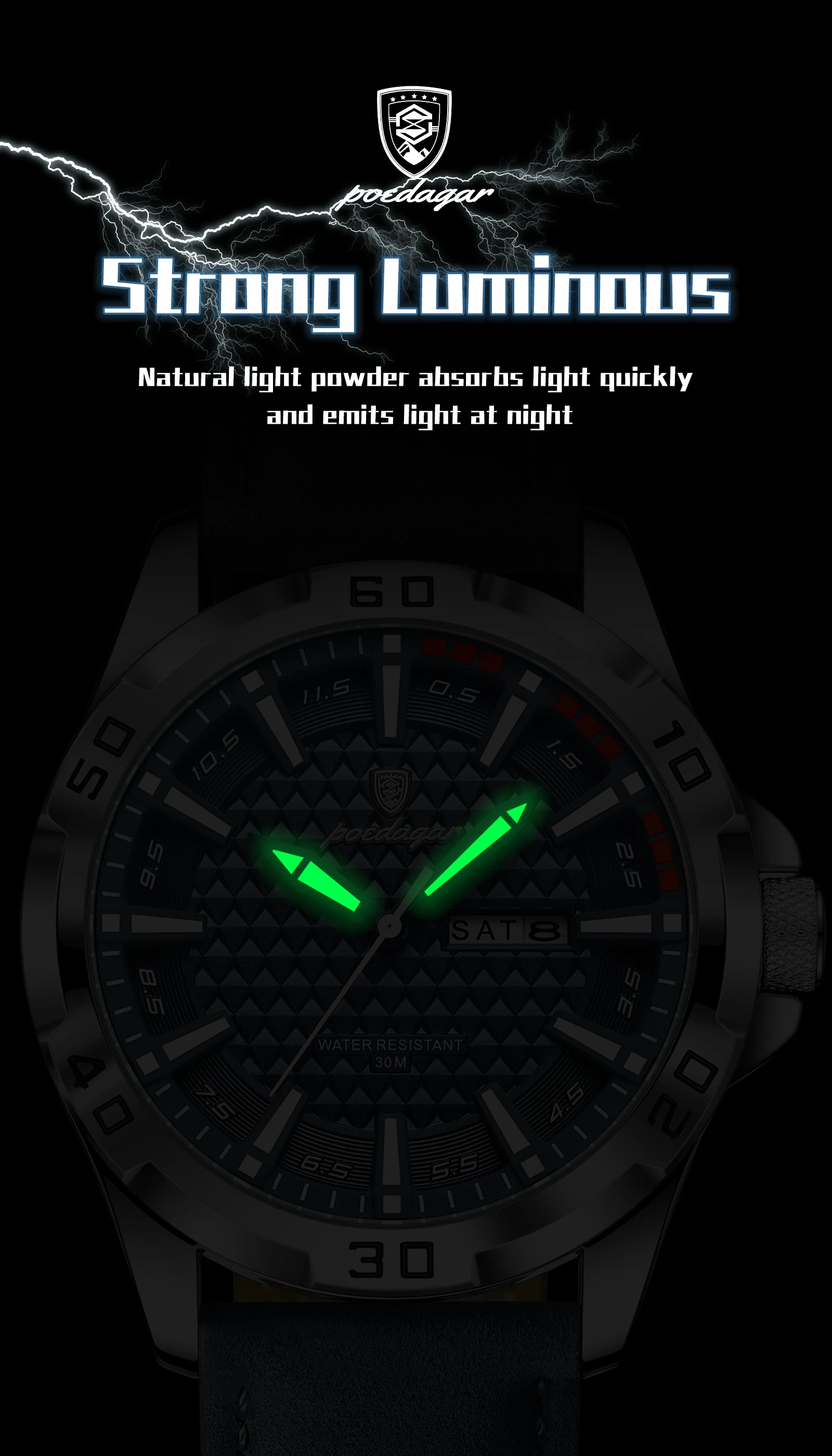 POEDAGAR Original Männer Uhr Luxus Wasserdicht Leucht Datum Woche Uhr Für Mann Quarz Leder Mode herren Uhren Reloj Hombre – Detail 13