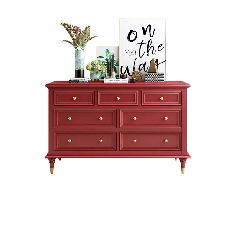 

QF Simple Red Solid Wood Chest of Drawers Storage Wall Locker