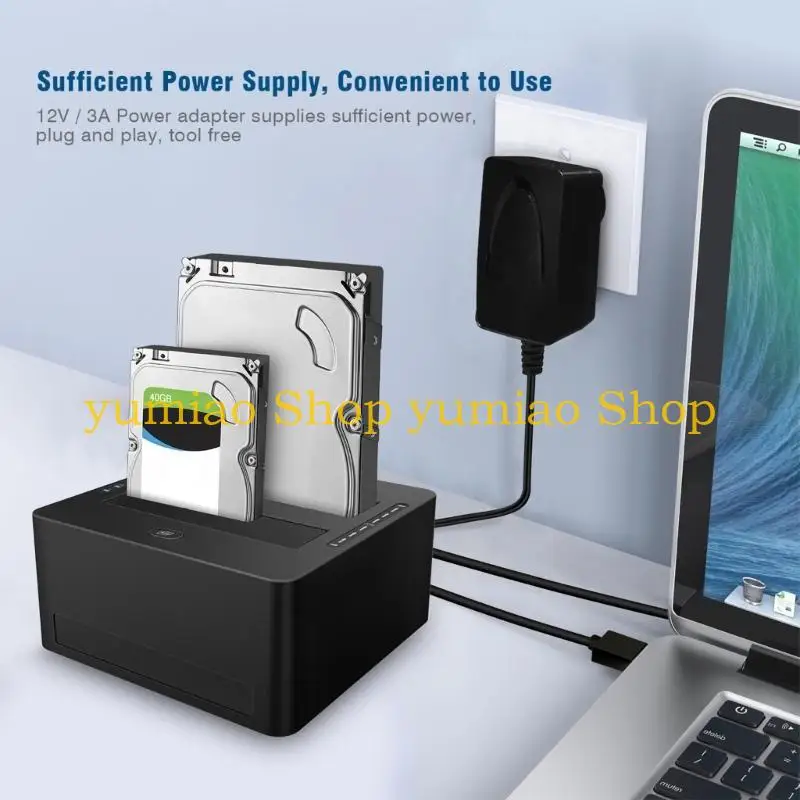 587B Double Bay Hard Drive Enclosure USB3.0 for 3.5 and 2.5inch Drives Docking Station with Offline Clone Easy Hot Swappable