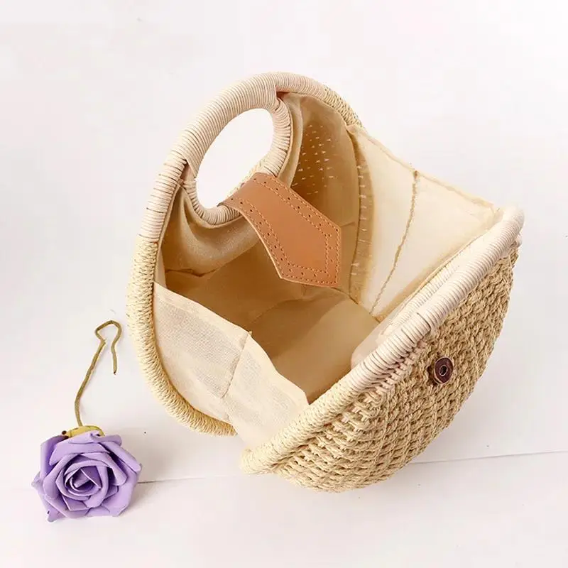 Fashion Summer Straw Bags  Female Beach Tote Handbags Round Shape Women\'s Woven Straw Bag