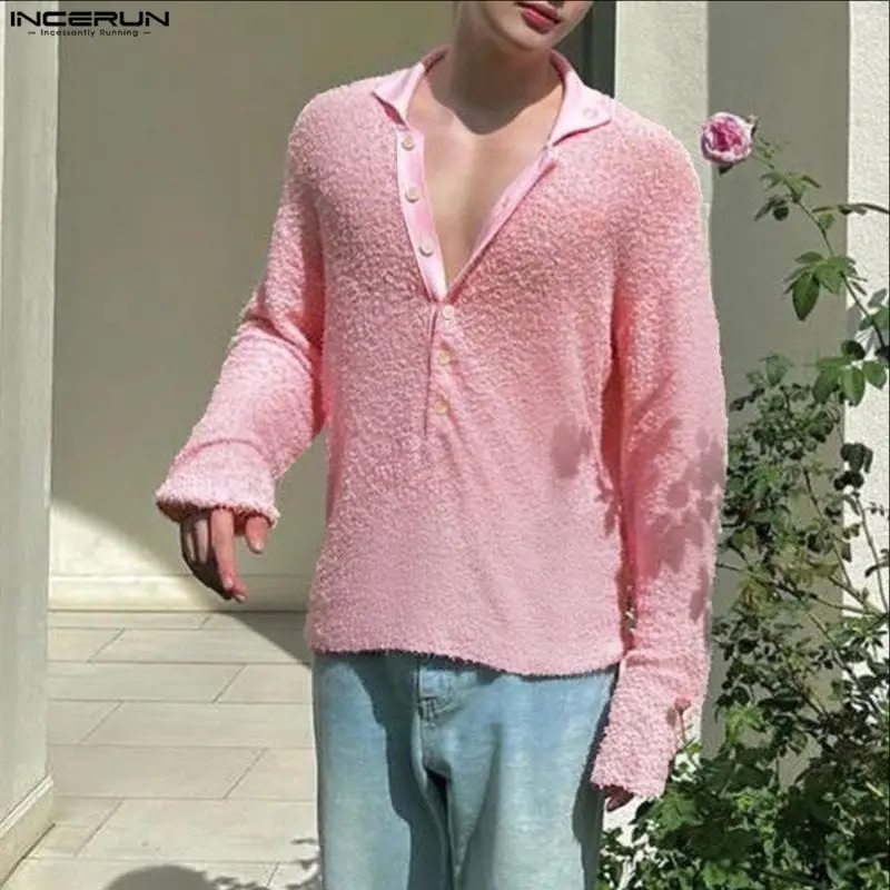 

INCERUN Men Shirt Plush Patchwork Lapel Long Sleeve Men Clothing Spring Autumn 2026 Fashion Streetwear Casual Tops Male Shirts