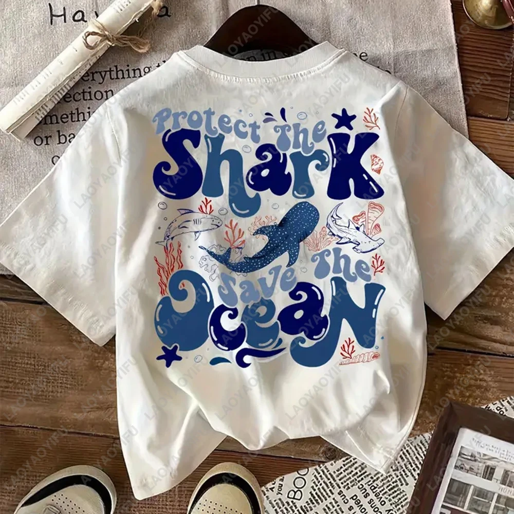 Women's Shark Graphic Print T-Shirt Summer O-neck Unisex Adult Short Sleeve Casual Fashion Top for Boyfriend Girlfriend Tee