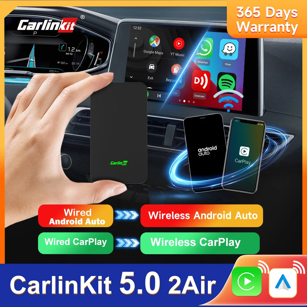 2Air CarlinKit 5.0 Portable Android Auto CarPlay Wireless Adapter Mini USB Dongle 5.0Ghz WiFi BT Auto-connect Online Upgrade Box