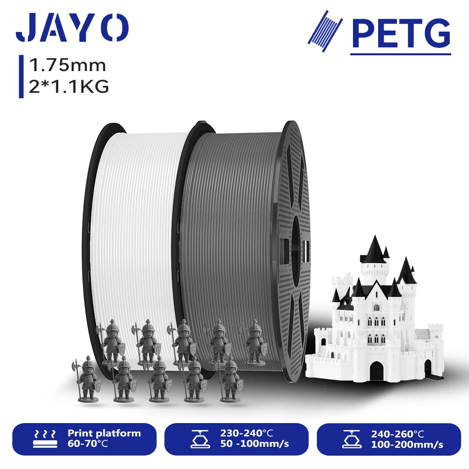 JAYO 2,2KG 3D PETG/PETG Klares Druckerfilament 1,75MM Hochfest Ohne Blasen Sauber Gewickelt für 3D 99% FDM DIY Geschenkmaterial