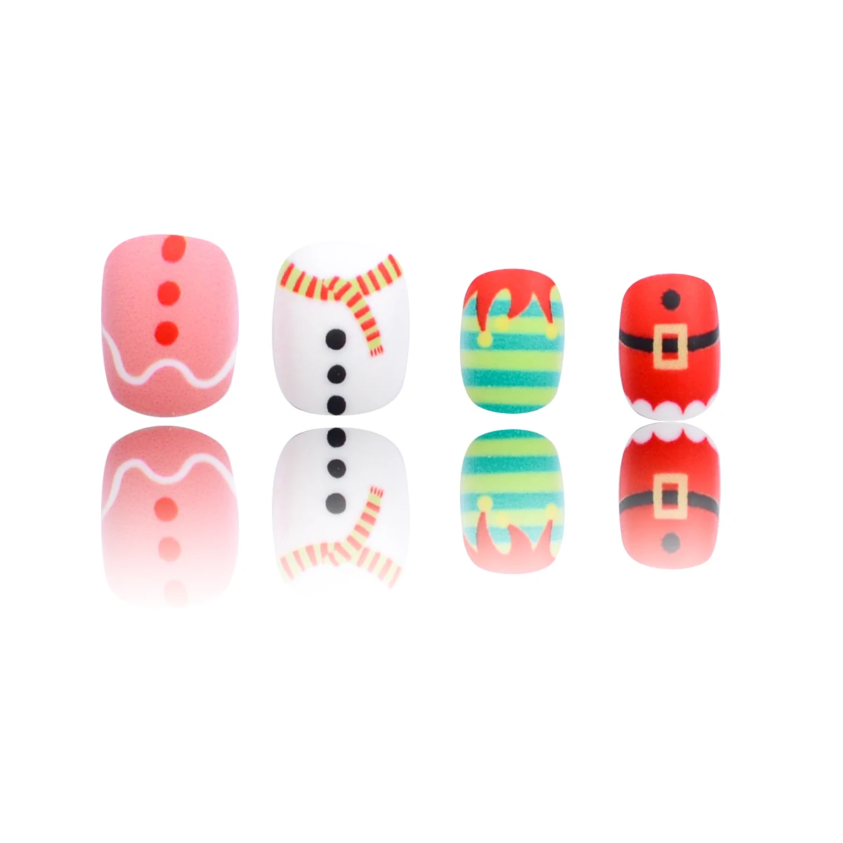 Short Oval Natal série unha patch set, traje fosco, cachecol boneco de neve, padrão desgaste armadura, desenhos animados bonitos, 24 pcs