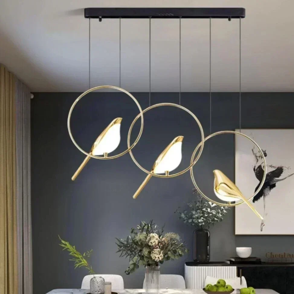 Gold Magpie Bird Lustre LED Ceiling Chandelier for Dining Room Luminaire Suspension Pendant Lamp Decorative Lighting Room Decor