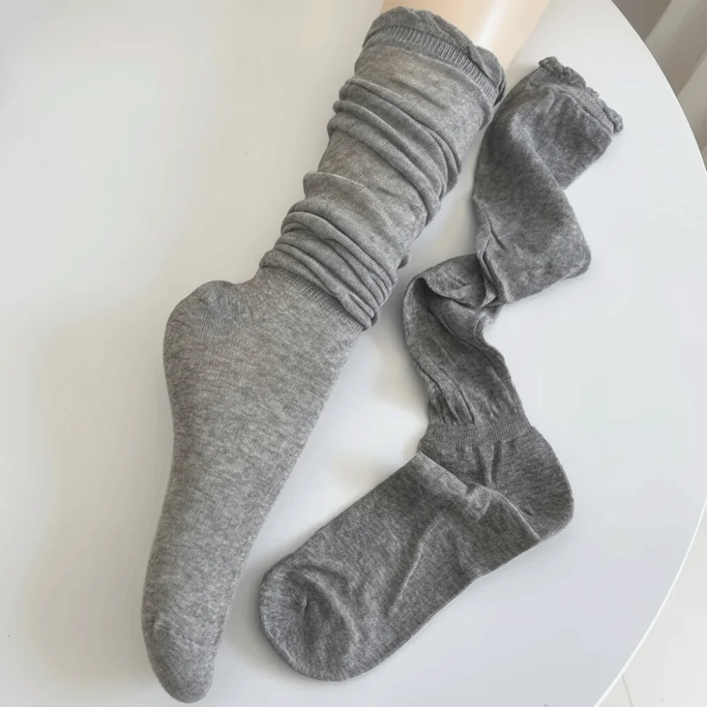 1 Pair Sweet Solid Color Thigh High Stockings Thin Breathable Ballet Hosiery Loose Bubble Toe Design JK Socks for Women