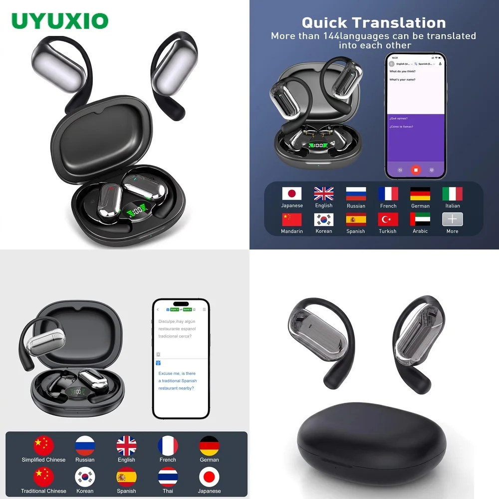 AI Translation Earbuds BT 5.4 OWS Earphone OWS Open-Ear No Subscription 4 Modes 144 Languages Real-Time Translation Voice