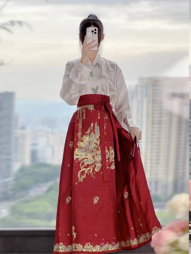 

Original Ming Dynas Sle Embroidered Top And Floral Print Tail Skirt Set Traditional Chinese Hanfu Women's Clothing