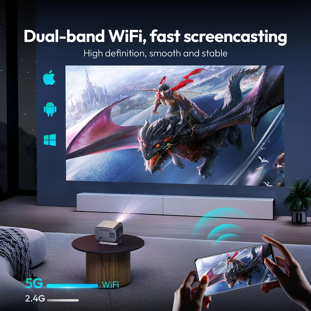 VEVSHAO A12 프로젝터 미니 휴대용 LED 비디오 안드로이드 13.0 WIFI 6 ... - 5