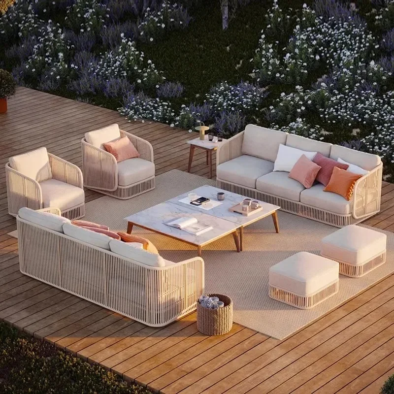 OEMVilla open-air balcony leisure recliner, outdoor courtyard small garden rattan sofa combination, outdoor furniture