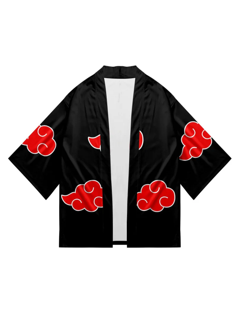 

Japanese Anime Ninja Role Play Men Women Red Cloud Print Kimono Cardigan Summer Beach Japanese Traditional Costume Haori Cloak