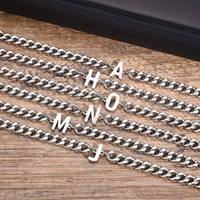 Vnox A-Z Initial Cuban Chain Bracelets for Men Women, Silver Color Stainless Steel Curb Links, Letters Name Charm Bracelet Gift
