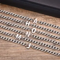 Vnox A-Z Initial Cuban Chain Bracelets for Men Women, Silver Color Stainless Steel Curb Links, Letters Name Charm Bracelet Gift