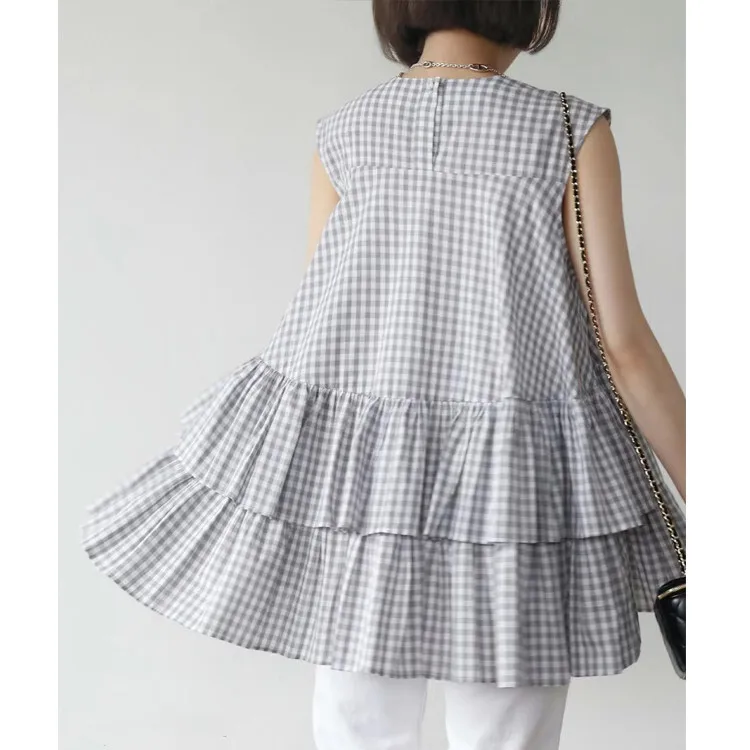 스위트 케이크 레이어 헴 돌 셔츠 여름 신상 라운드 넥 루즈핏 다용도 민소매 블라우스 탑 7가지 색상