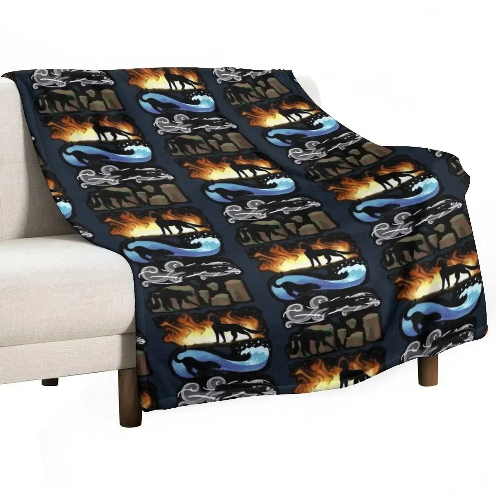 Four Elements, Four Cats Throw Blanket Warm cosplay anime Moving Comforter Blankets