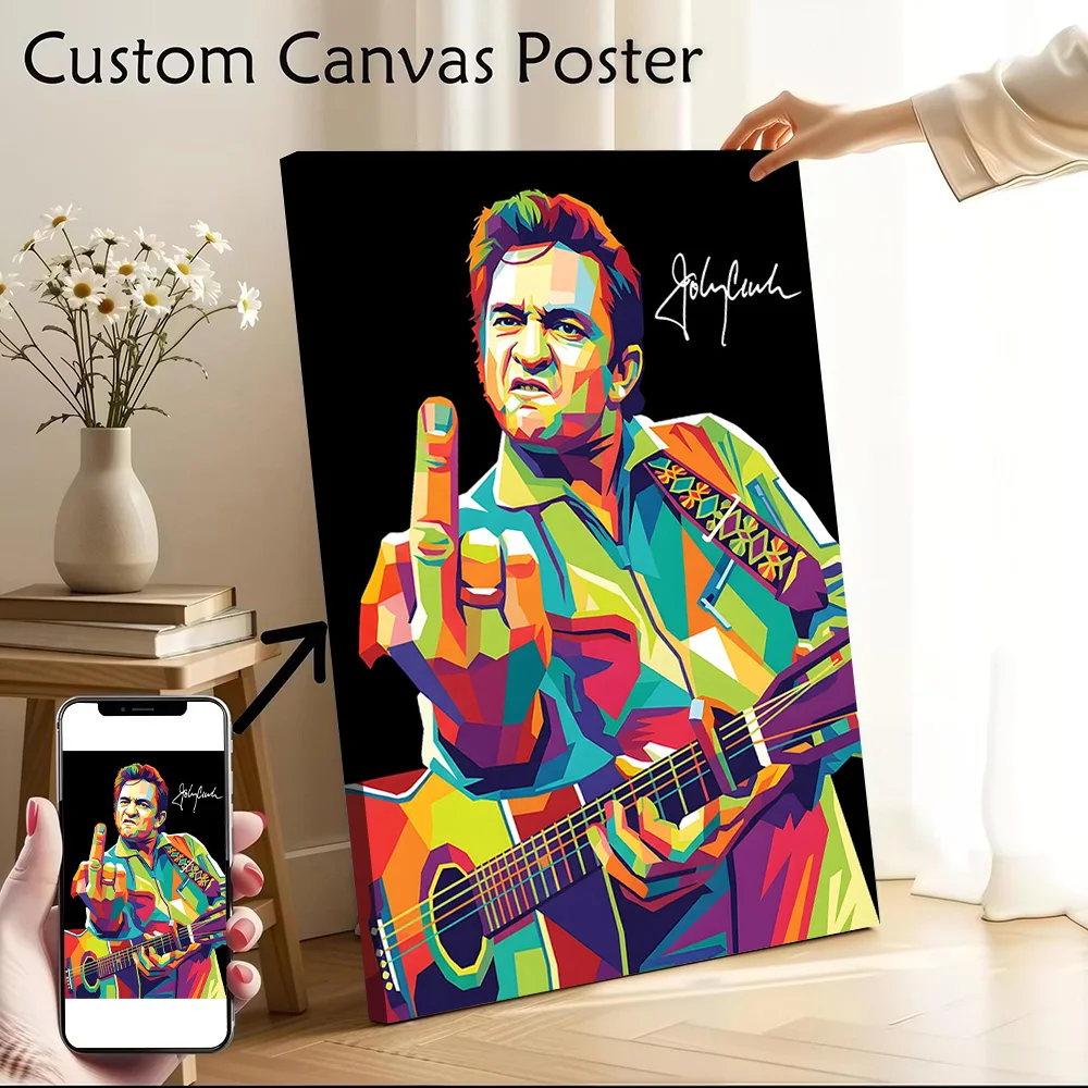 Johnny Cash Pop Art Portrait Canvas Wall Arts Poster Customizable Pictures Printing for Room Painting Bedroom Decorative Picture