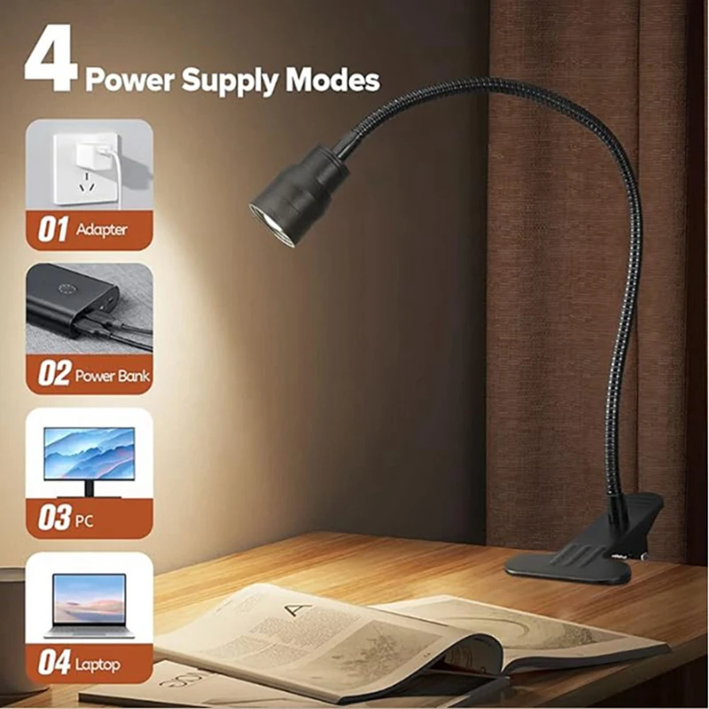 ไฟอ่านหนังสือ LED USB สามสี Dimming CLAMP Book Light ยืดหยุ่น GOOSENECK อ่าน Night Light นักเรียนโคมไฟอ่านหนังสือ