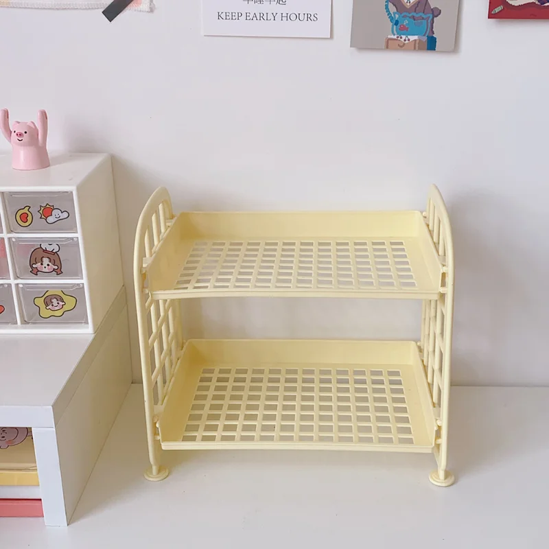 Estante de almacenamiento de lápices y cepillos cosméticos, organizador de papelería de escritorio Simple, estante plegable hecho a mano, lindo, coreano, 2 capas