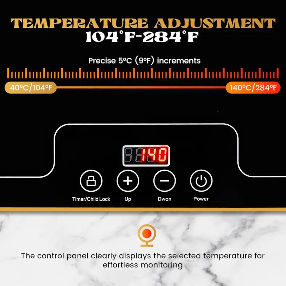 104℉-284℉ Electric Warming Tray Temperature Adjustable Food Warming Mat With Even Heated Glass Surface, 6 Preset Modes & Timer