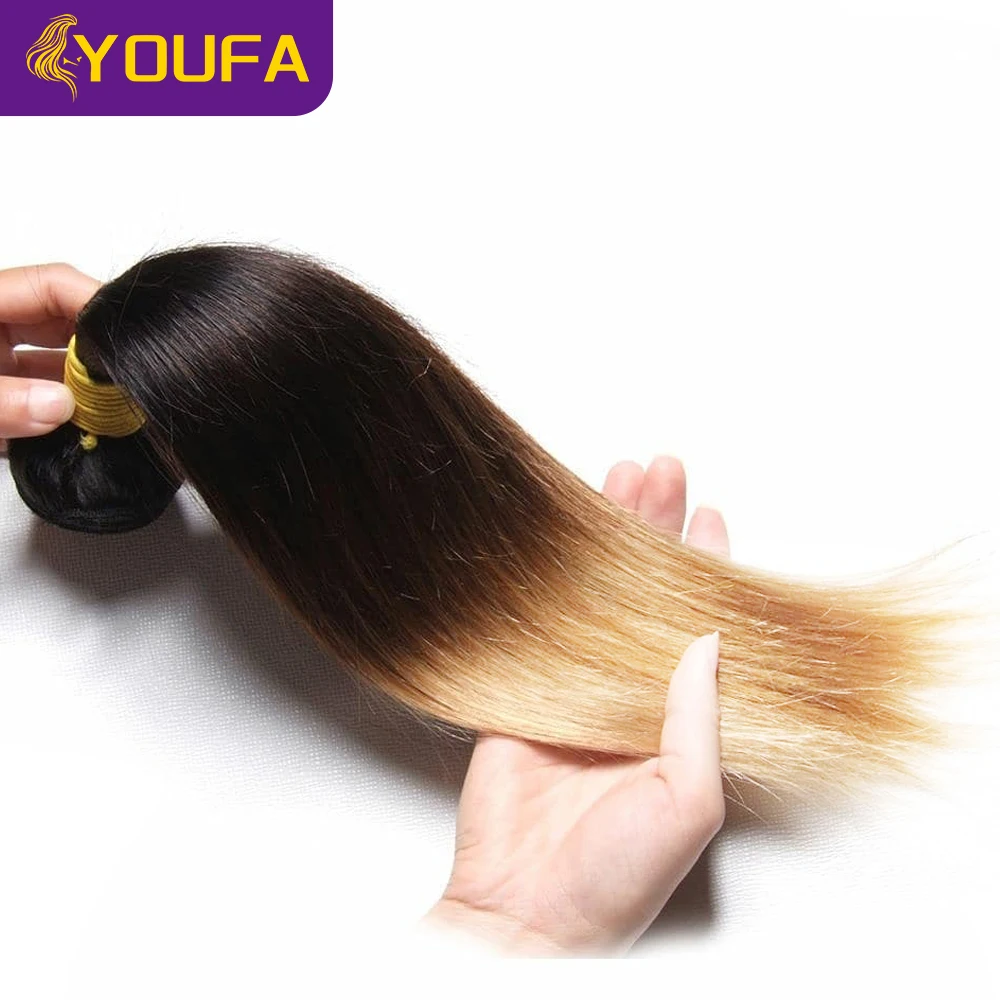 Ombre Blonde Human Hair Weave Bundles 1 Pc Lot 3 Tone 1B/4/27 Bone Straight Brazilian Pre Colored Human Hair Extension For Women