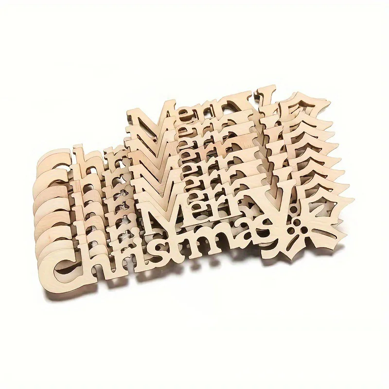 20Pcs Xmas Wooden Confetti Merry Christmas Letters For Noel Home Party Table Decorations DIY Painting Scatter Crafts Supply