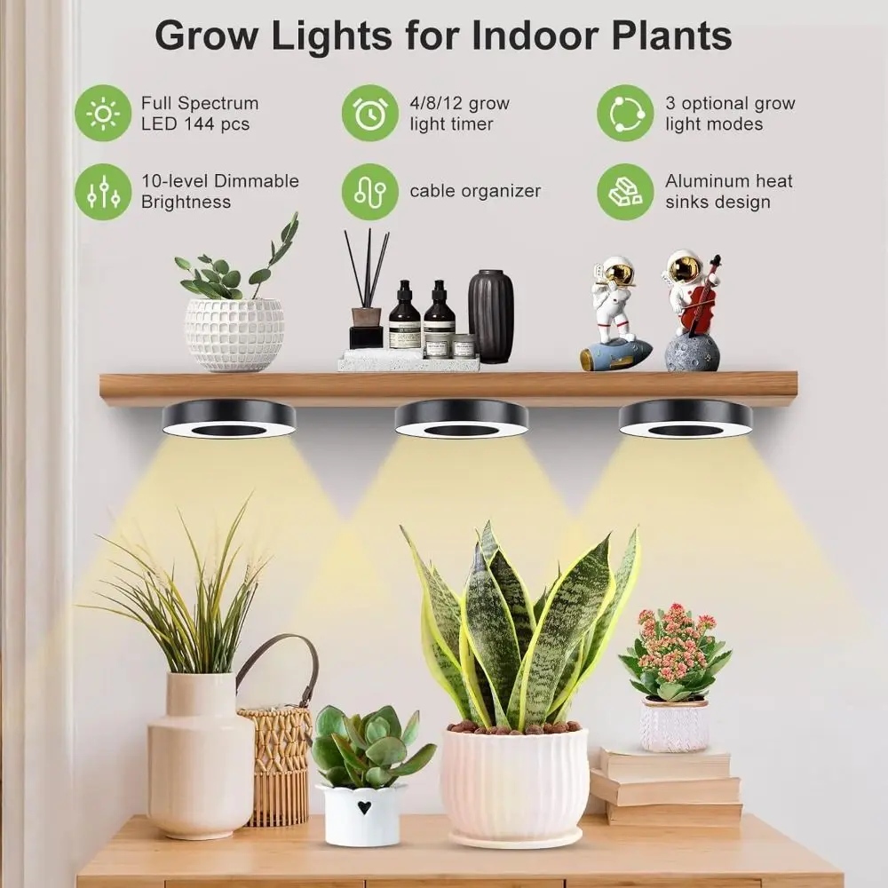 

10 Dimming Levels Hanging LED Plant Light 1/2/3/4 Head 3/9/12H Timer Under Cabinet Plant Lamp Adjustable Self-adhesive