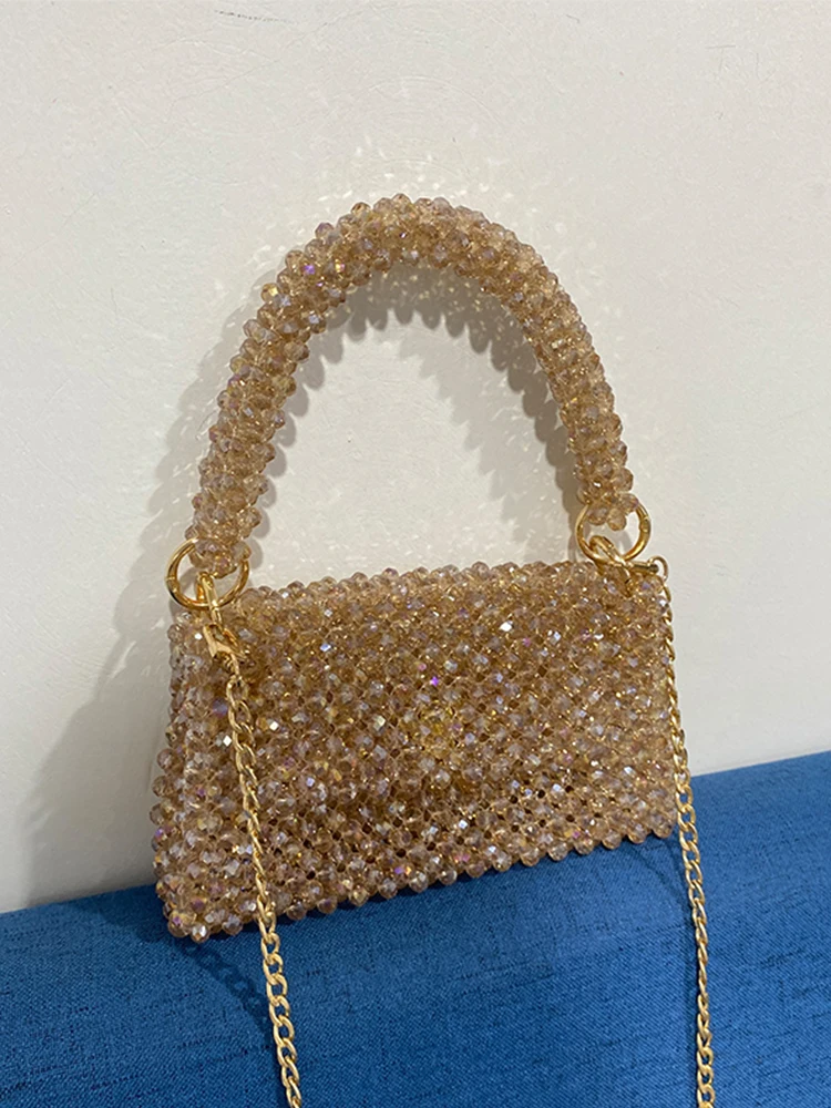 Luxury Party Banquet Bag Customized By Niche Female Designer Handmade Crystal Shining Hand Held Chain Crossbody Bags Beaded