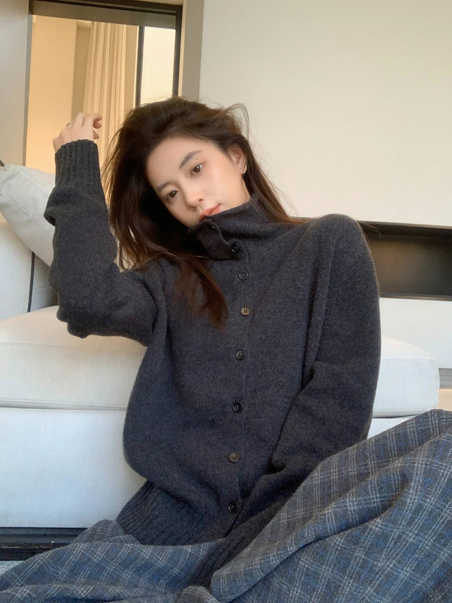 

TWINS Casual Time 00% Wool Knitted Hourglass Collar Open Cardigan Women's Design Sensation Vintage Sle Top