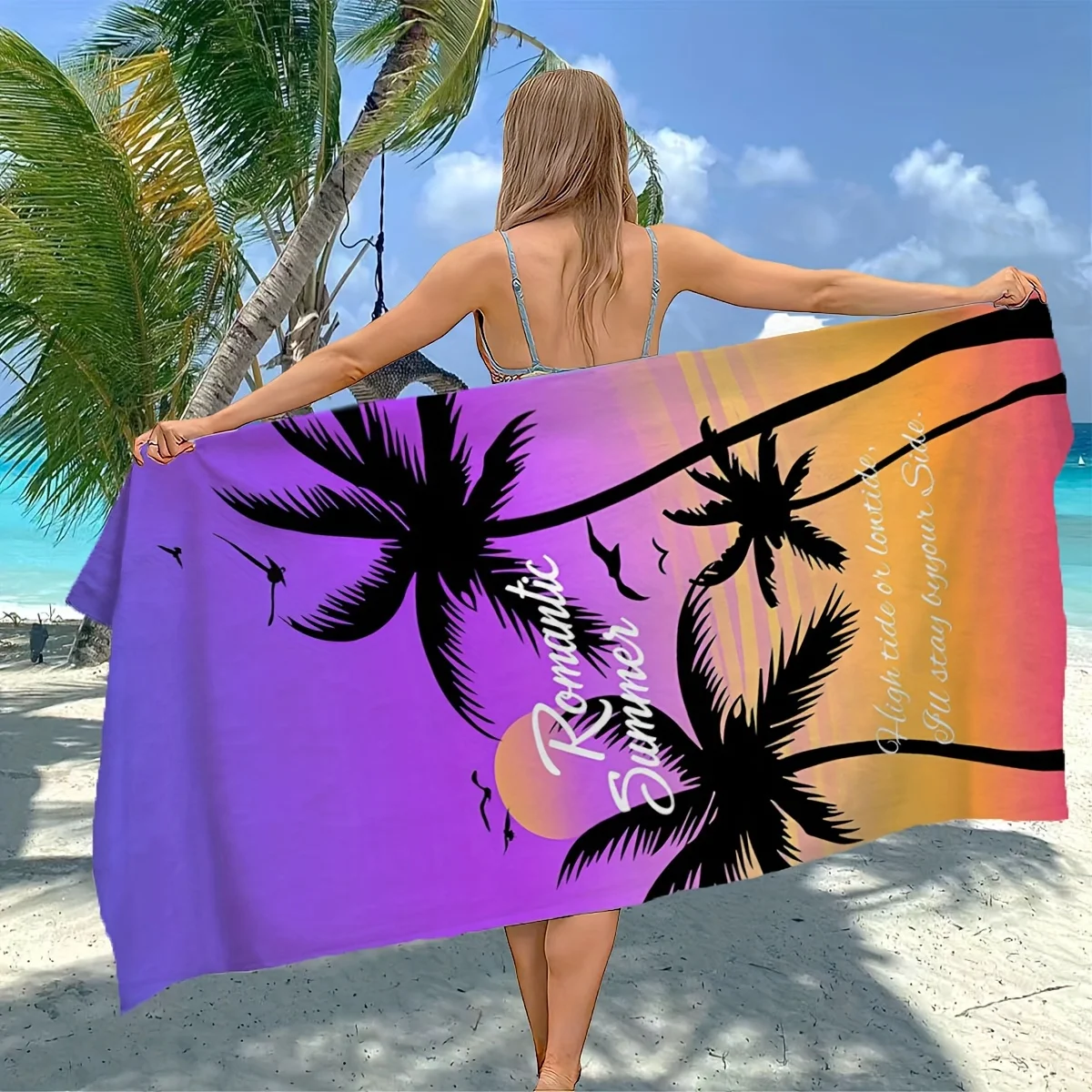 1pc Coconut Tree Print Soft Comfortable Lightweight Sand-proof Beach Towel Sweat Absorbent & Quick Drying For Swimming Gym Yoga