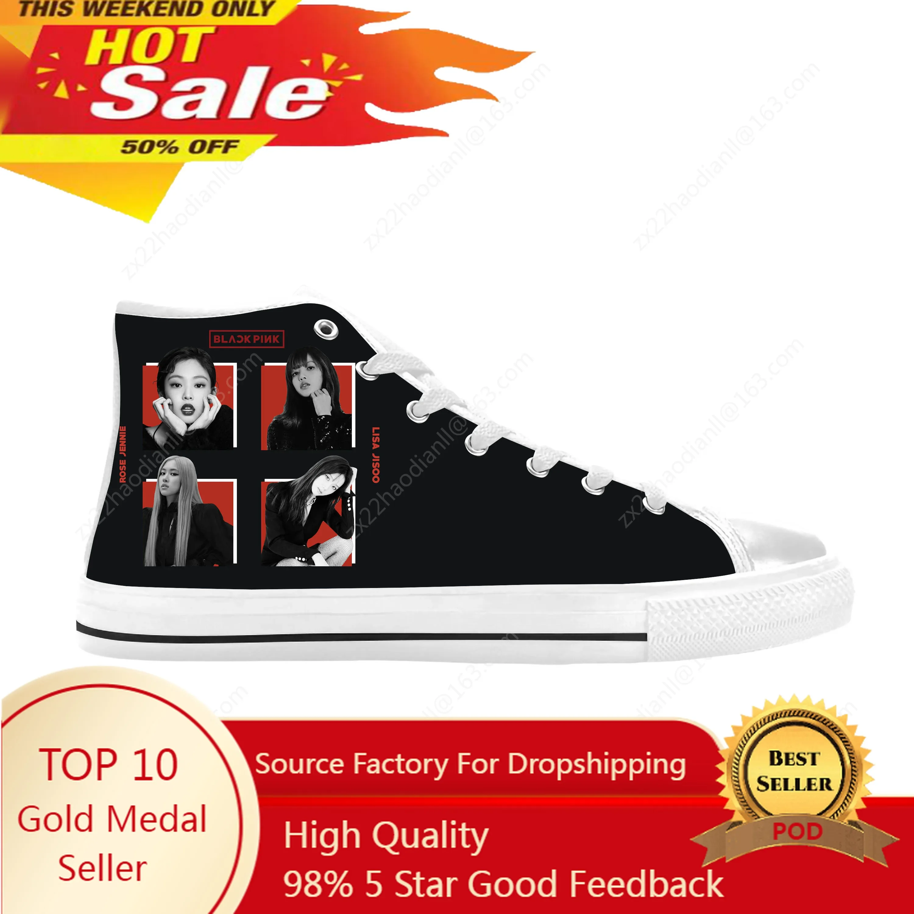 

Hot Pink Pop Singer Band Rock Music Fashion Black Casual Cloth Shoes High Top Comfortable Breathable 3D Print Men Women Sneakers