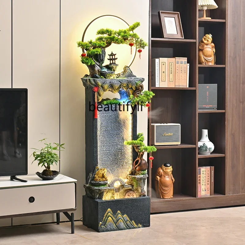 

High mountains and flowing water curtain wall floor-to-ceiling ornaments, decoration, office circulating , landscaping water