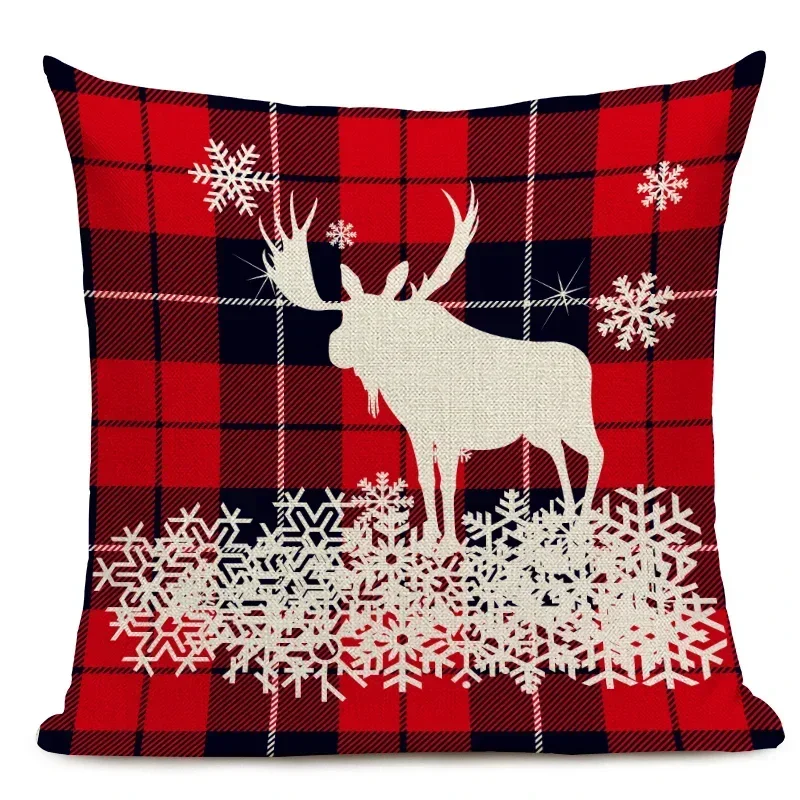 Linen Christmas Cushion Cover, Truck, Tree, Deer, Decorative Pillows Case,Home Sofa Decor Pillowcase, 45x45cm