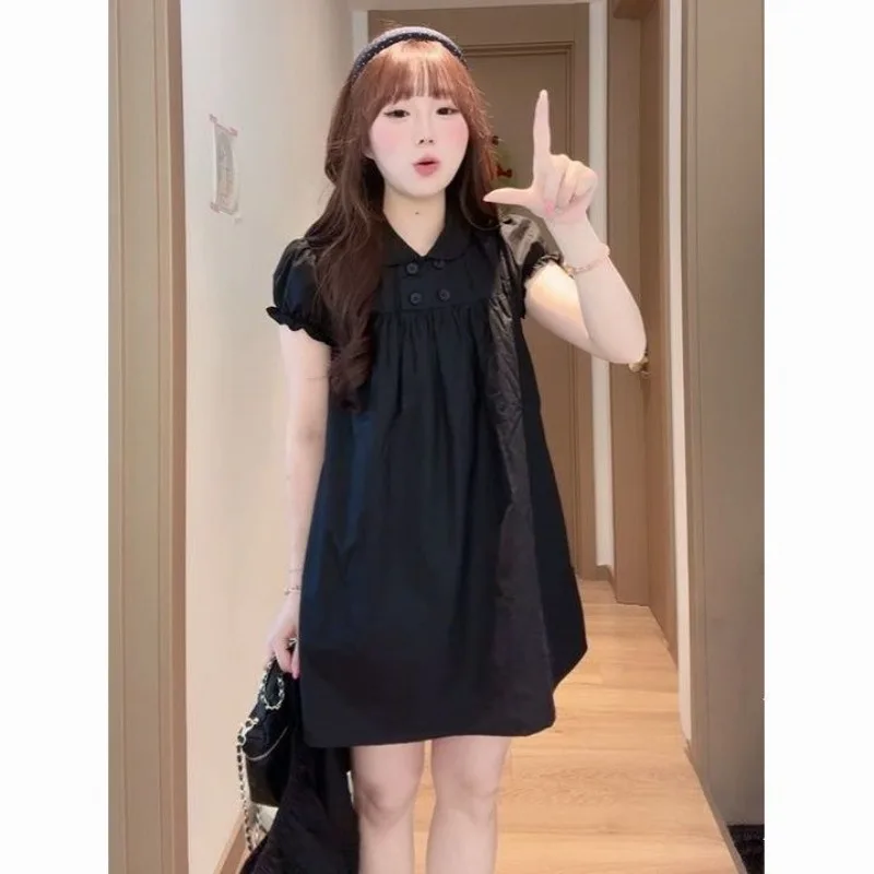 Doll Collar A-word Dress Looks Thin Summer New First Love Bubble Sleeves White Skirt Loose Meat Covering Women's Clothing
