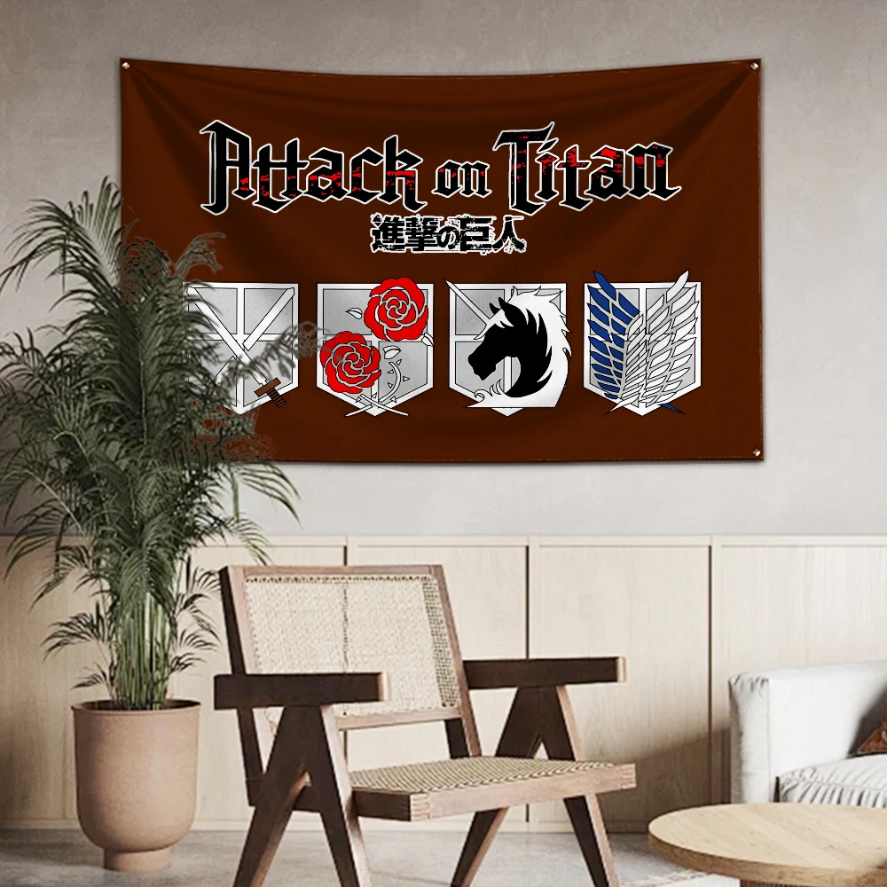 3x5 Ft Anime Attack on Titan Scout Regiment Badge Flag Polyester Digital Printing Banner For Garage or Out door Decoration