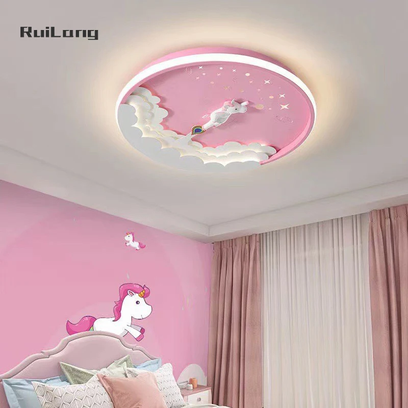 Cartoon Led Unicorn Ceiling Lamp Nursery Baby Girl Room Lamp Ceiling Chandelier Kids Room Decor Pink Pegasus Cloud Ceiling Light