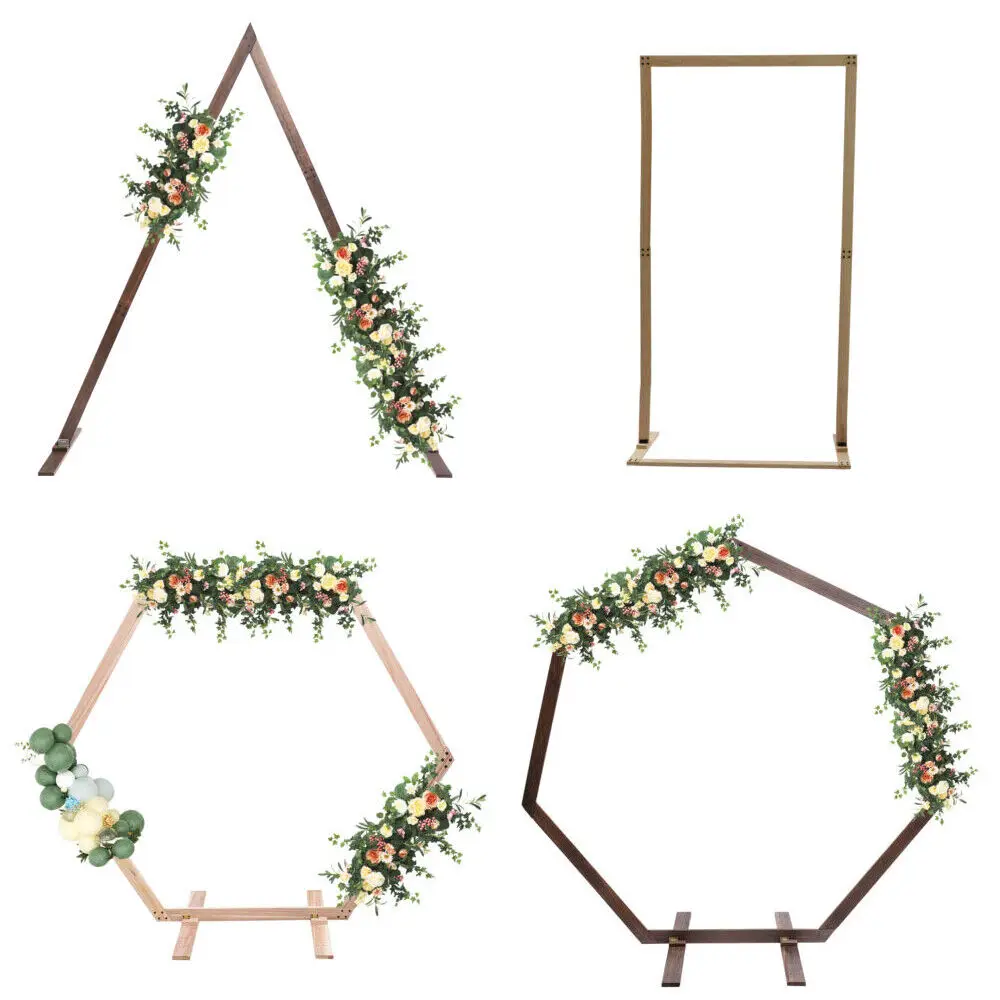 Wedding Arch Polygonal Wood Arch Wooden Backdrop Garden Party Decoration Flower Balloon Stand